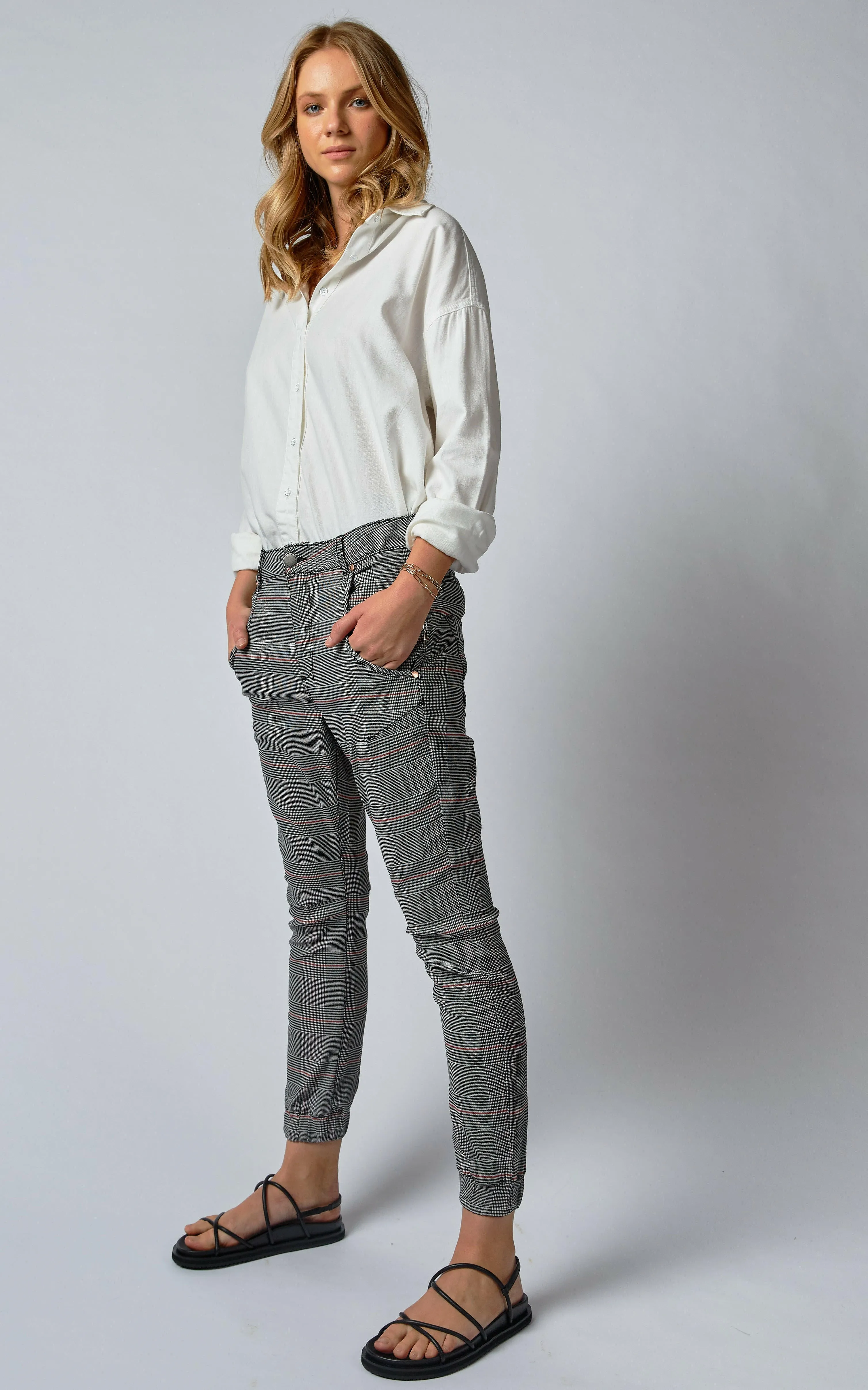 Cuffed Cherry Red Check Jeans
