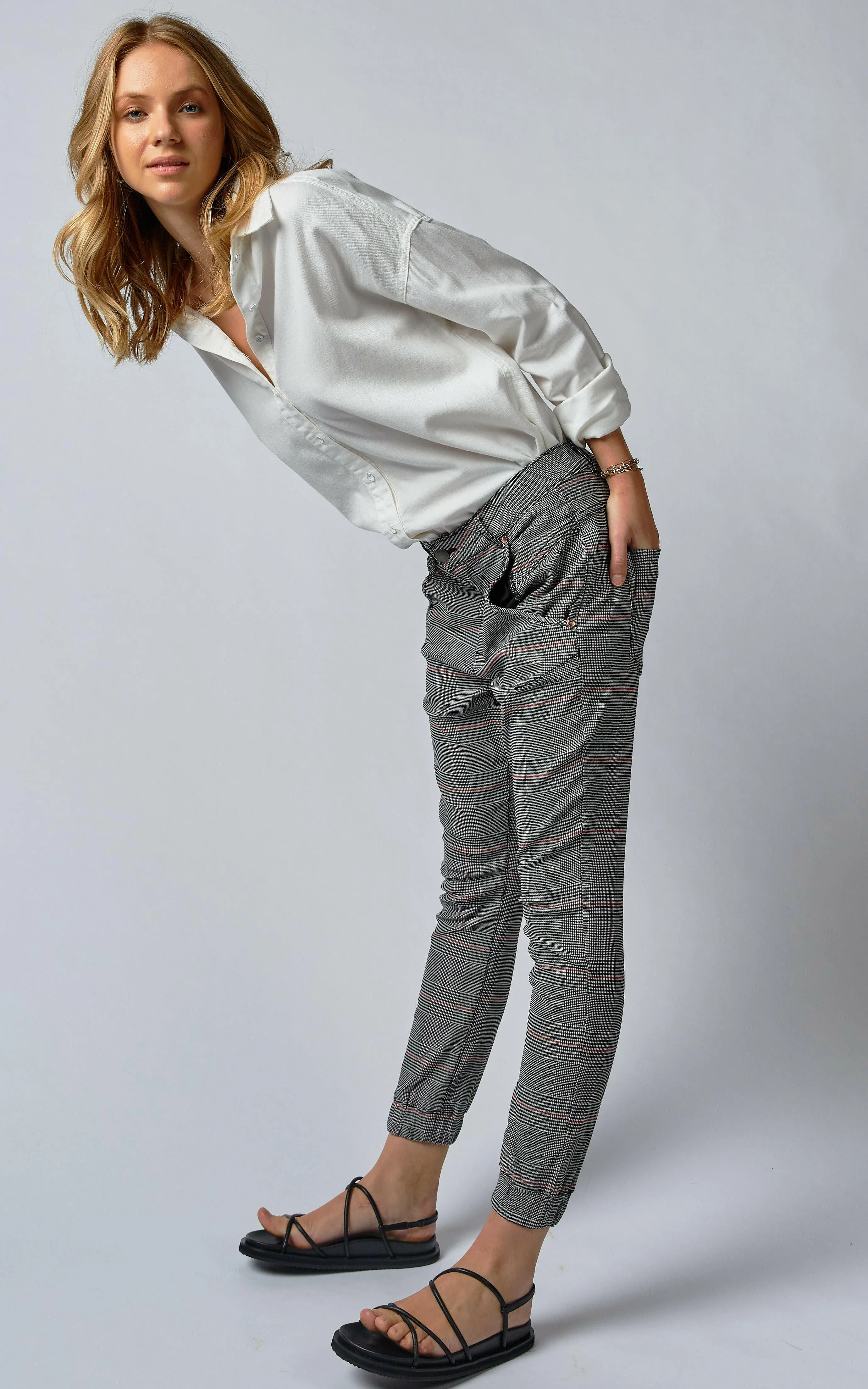 Cuffed Cherry Red Check Jeans