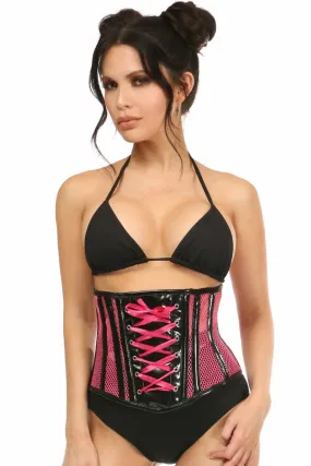 Deluxe Neon Pink Patent & Fishnet Underbust Corset