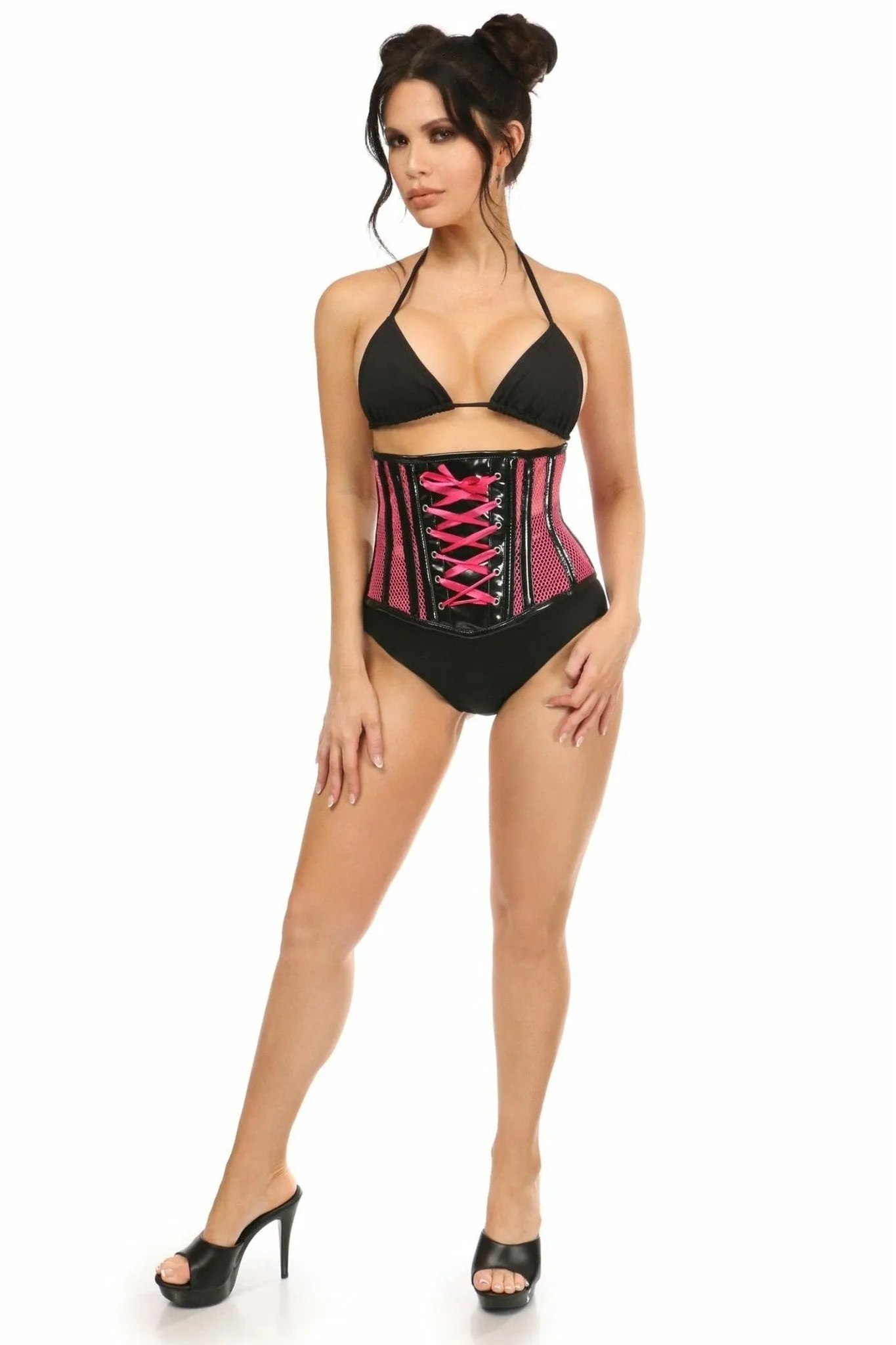 Deluxe Neon Pink Patent & Fishnet Underbust Corset