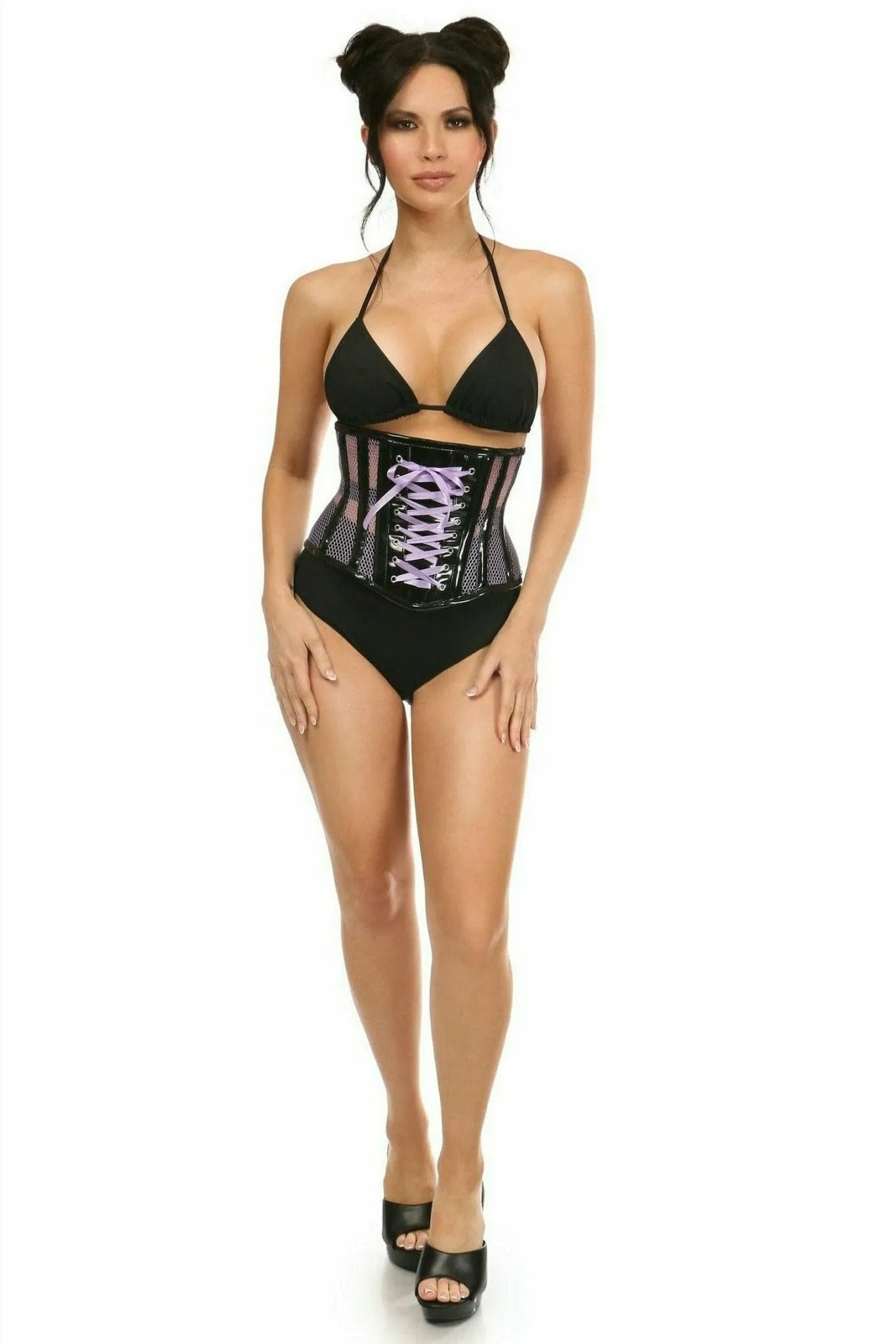 Deluxe Purple Patent & Fishnet Underbust Corset