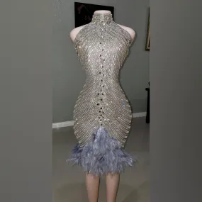 Diamond V Zena Rhinestone Feather Mini Dress