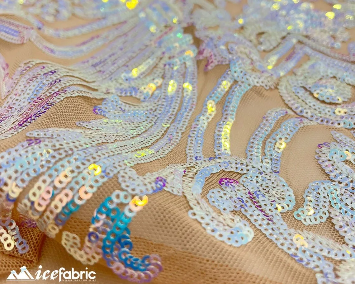Diba Baby Blue Geometric Stretch Sequin Fabric / Lace Fabric