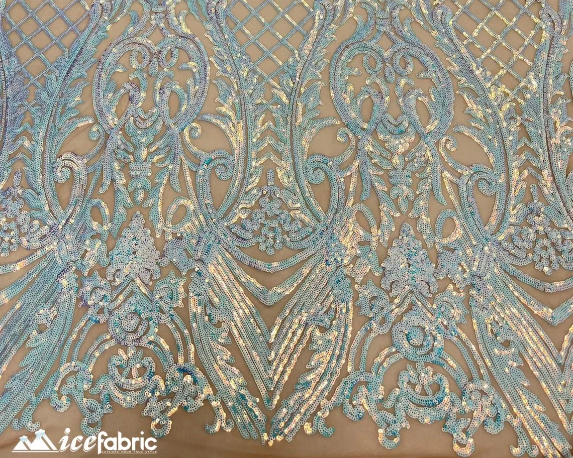 Diba Baby Blue Geometric Stretch Sequin Fabric / Lace Fabric