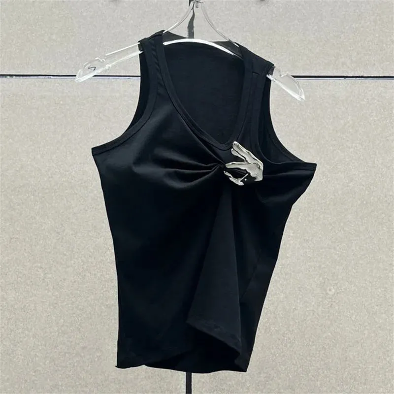 DressBetty - 2024 Korean Fashion Pleated Sleeveless Women's Tank Top