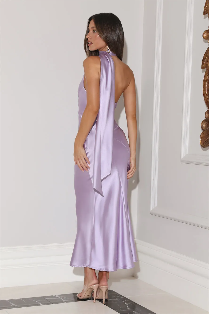 Glistening Lights Satin Maxi Dress Lilac