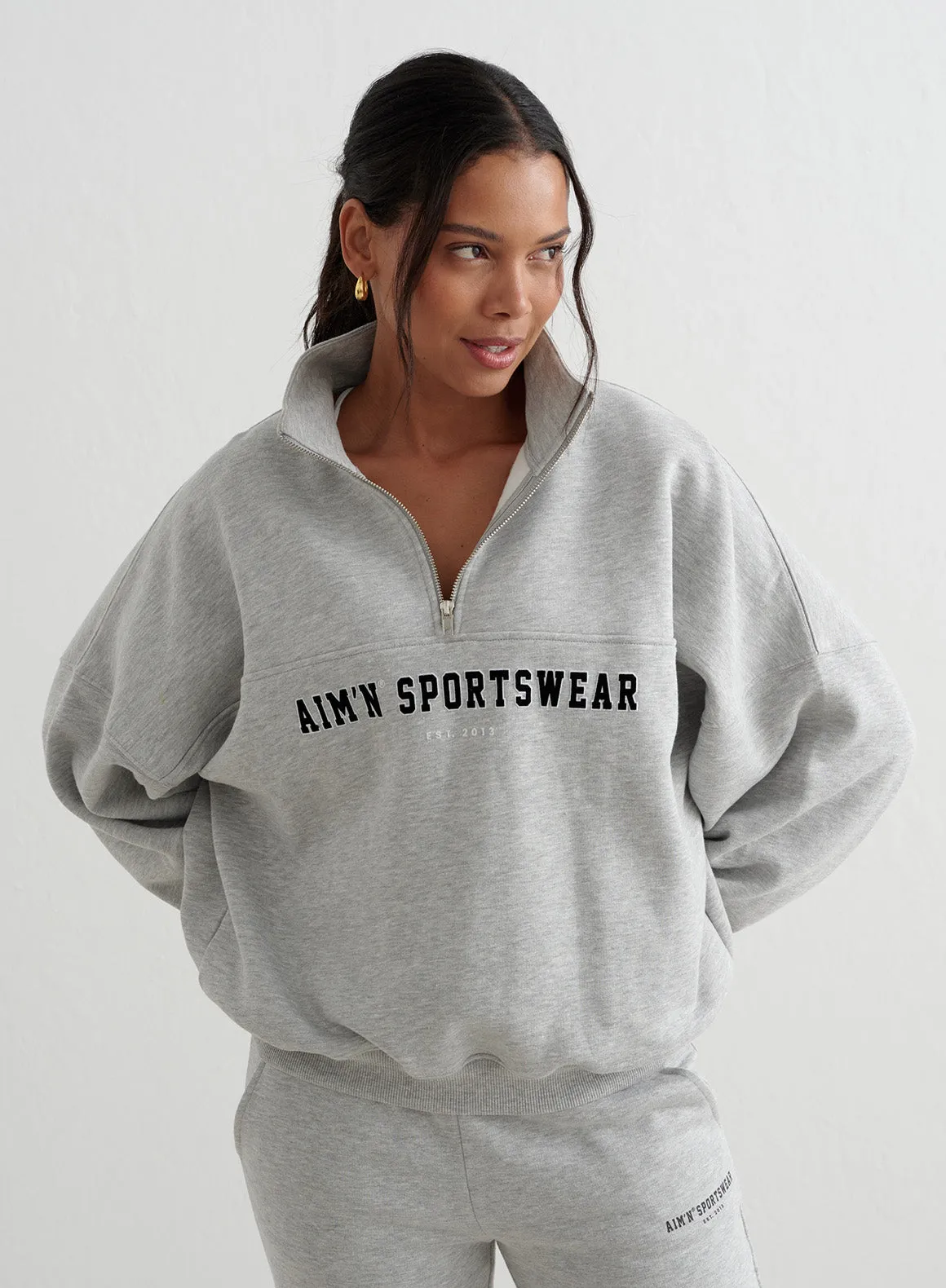 Grey Melange Varsity Sweat Half Zip