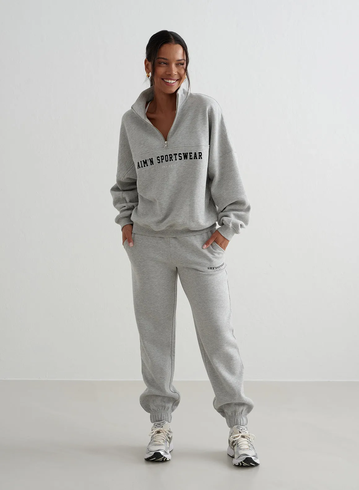 Grey Melange Varsity Sweat Half Zip