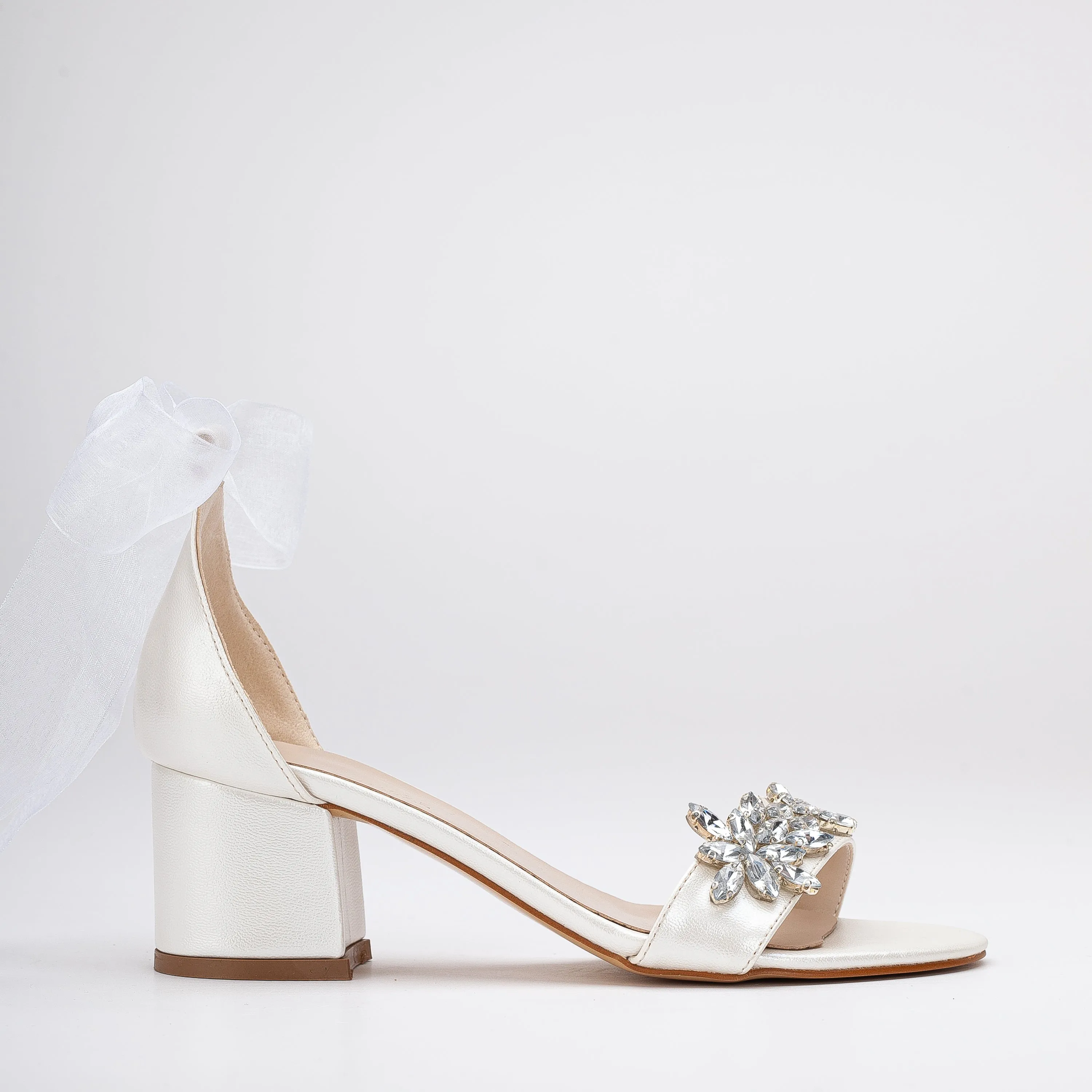 Helen - Ivory Wedding Shoes Rhinestone and Ribbon