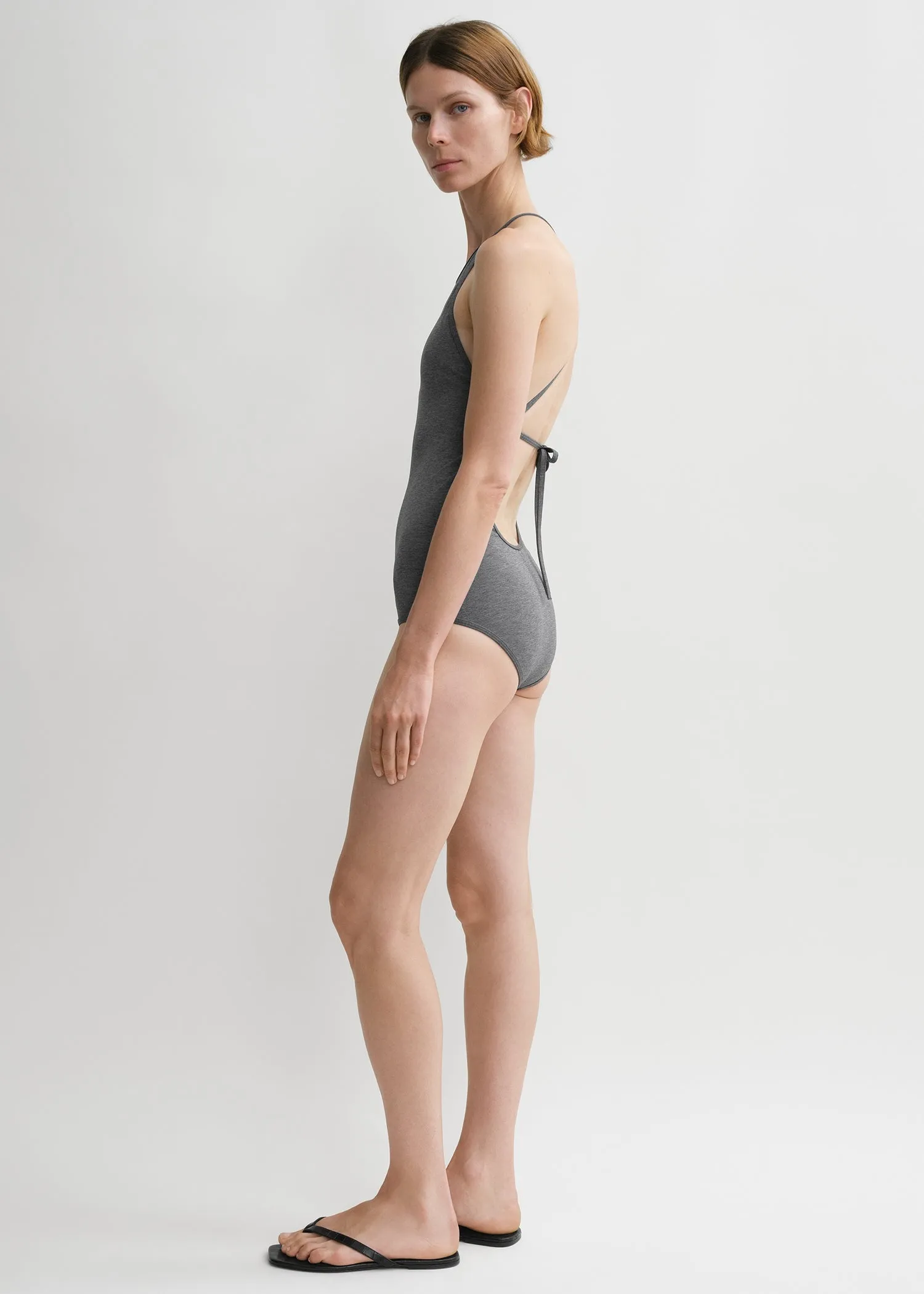 High neck swimsuit grey melange
