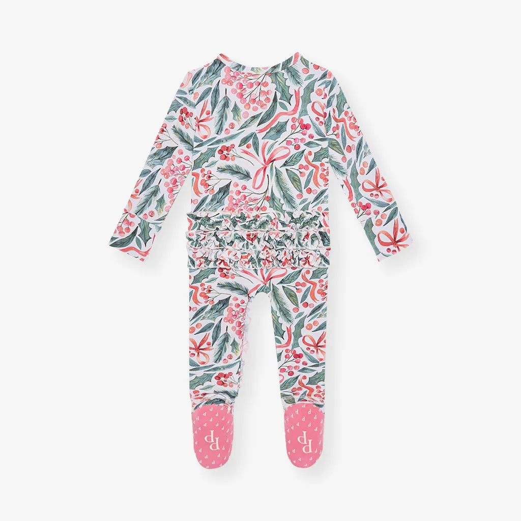 Holly Day Footie Ruffled Zippered One Piece