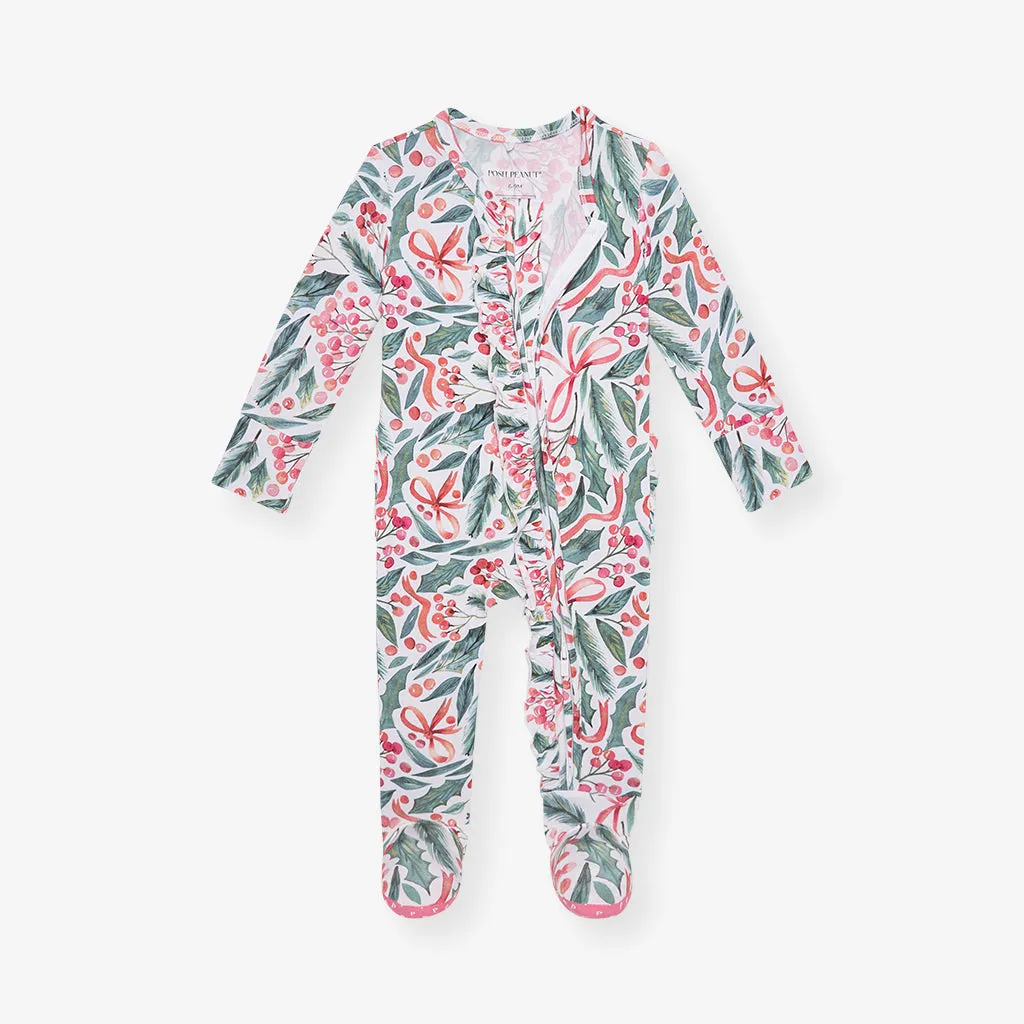 Holly Day Footie Ruffled Zippered One Piece