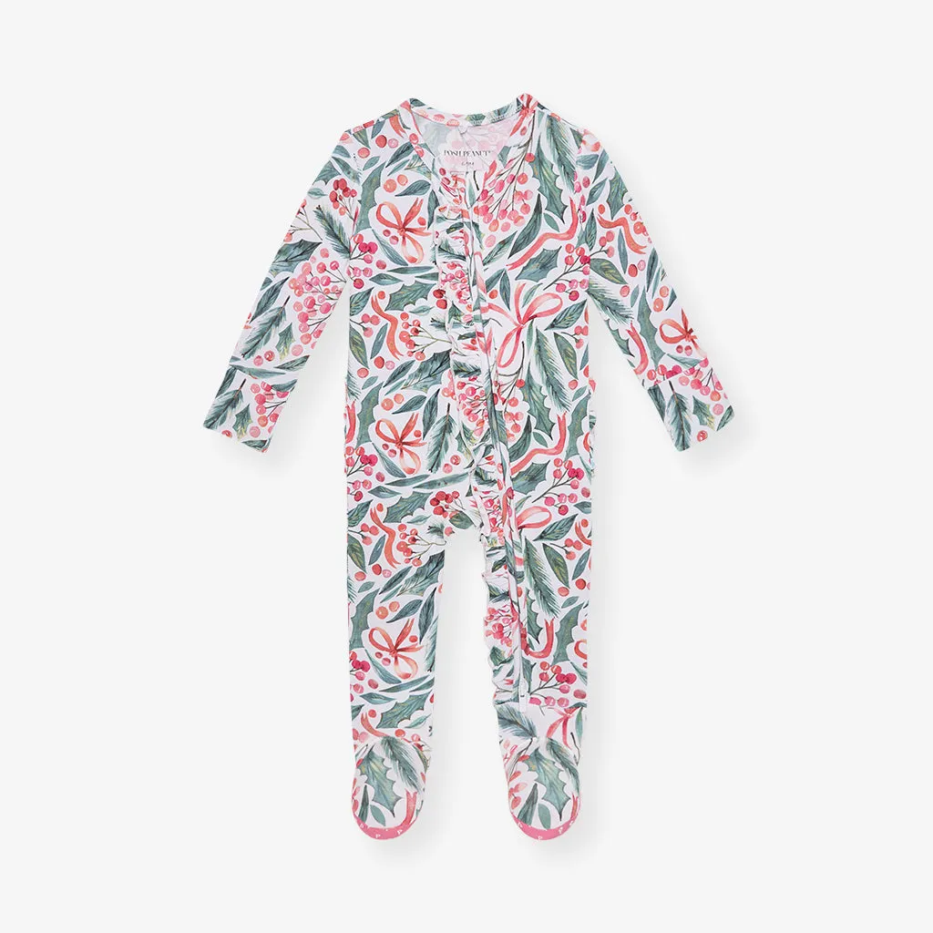 Holly Day Footie Ruffled Zippered One Piece