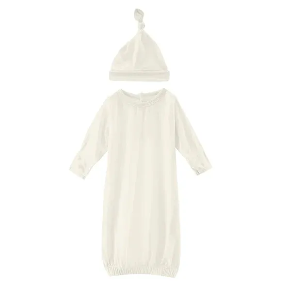Layette Gown & Single Knot Hat Set in Natural