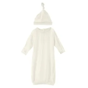 Layette Gown & Single Knot Hat Set in Natural