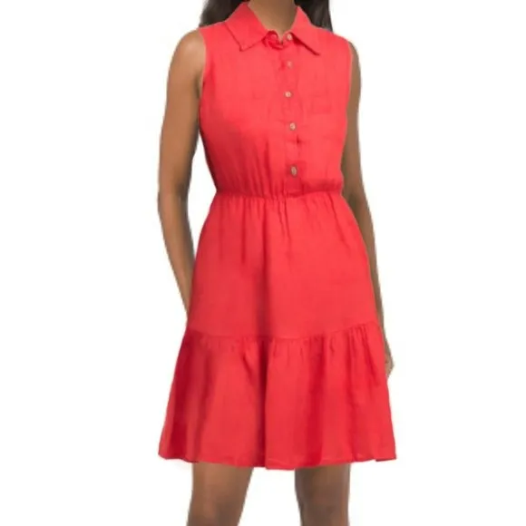 LE RAGAZZE 100% Linen Tiered Made in Italy Mini Dress