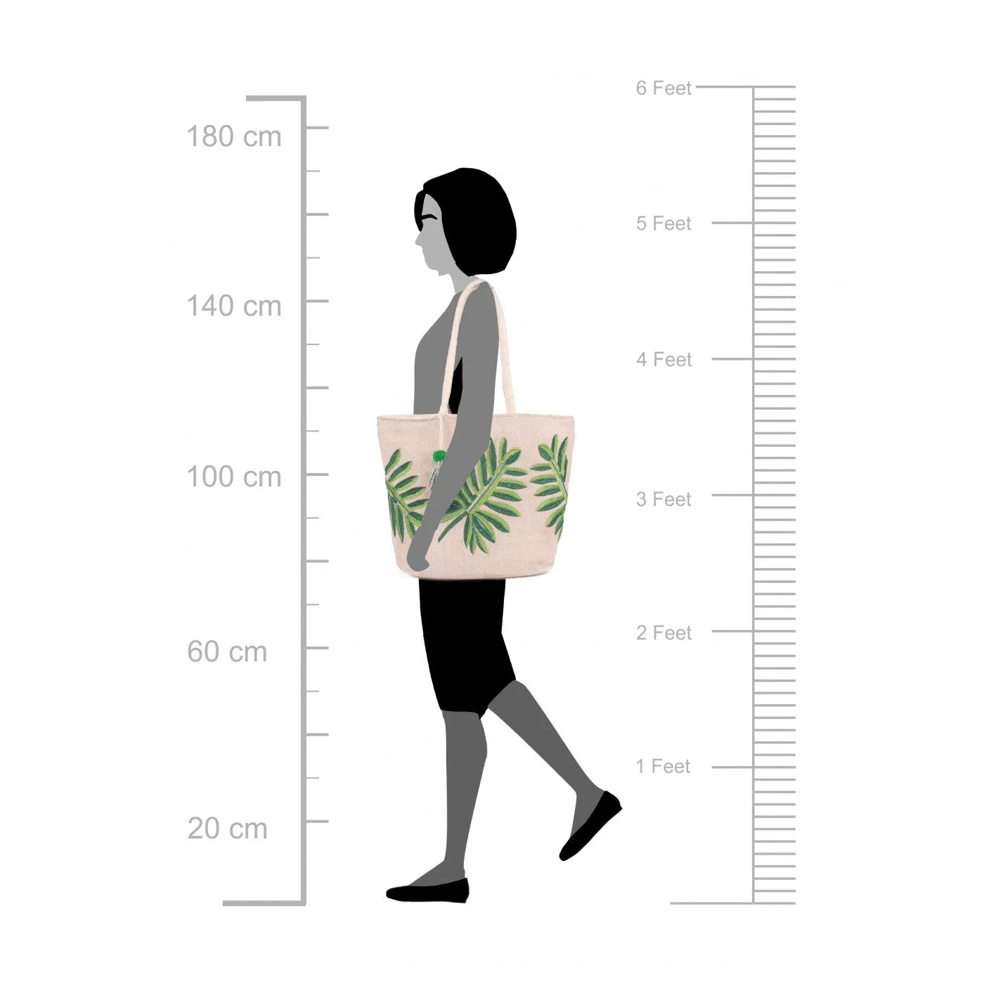 Leaf Embroidery Jute Cotton Shopper Bag