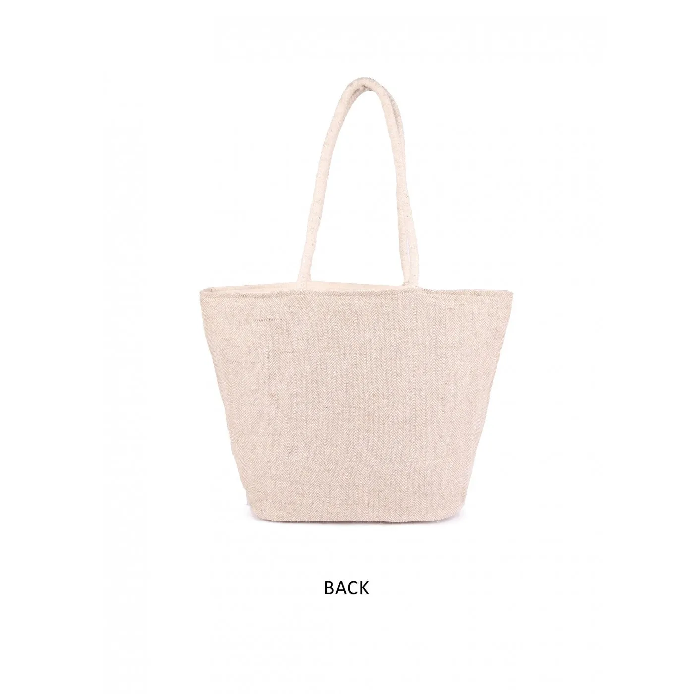 Leaf Embroidery Jute Cotton Shopper Bag