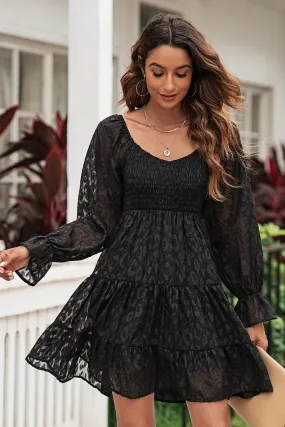 LEOPARD APPLIQUE FLOUNCE SLEEVE TIERED DRESS