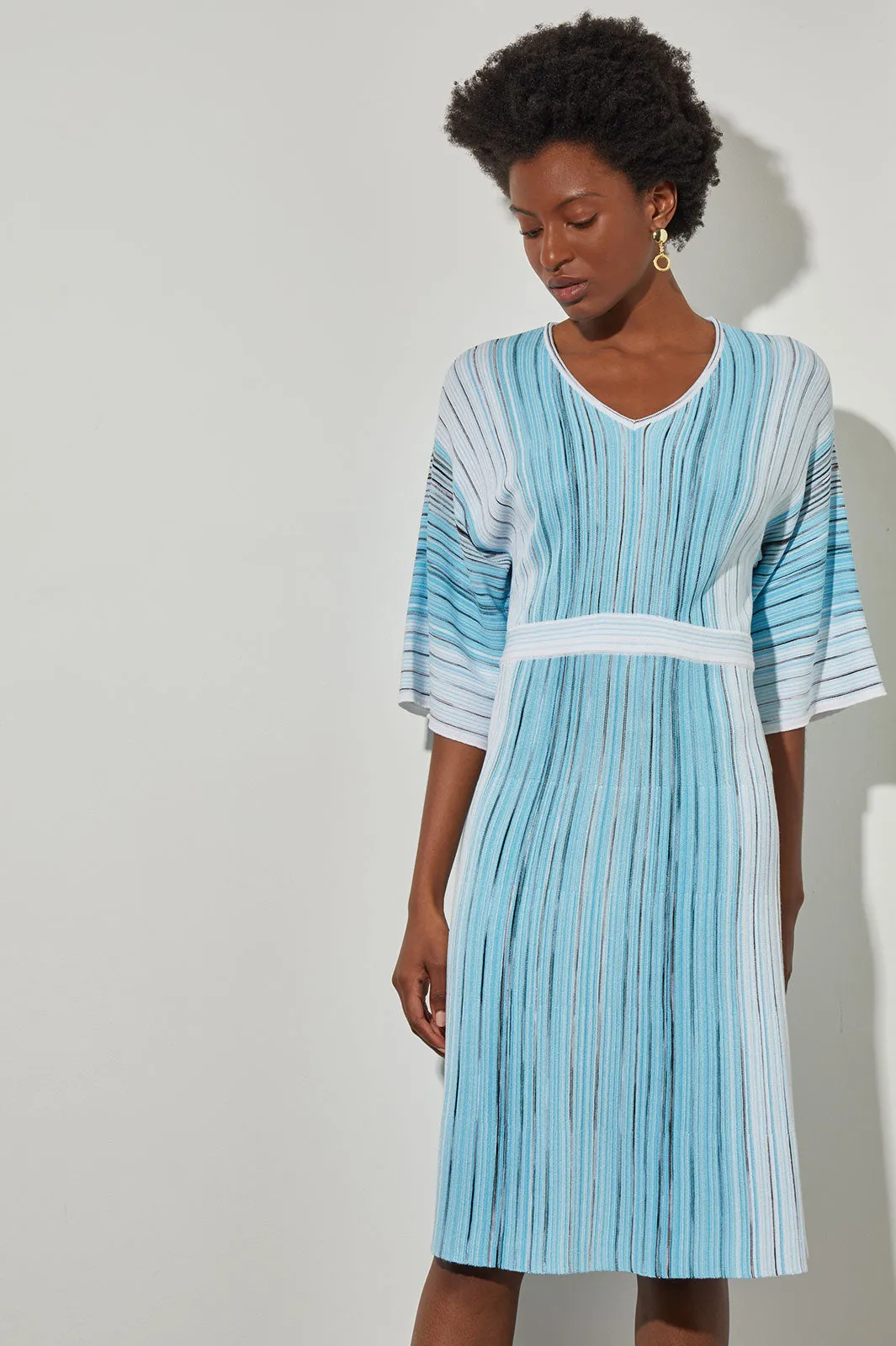 Midi A-Line Dress - Pleated Space Dye Soft Knit