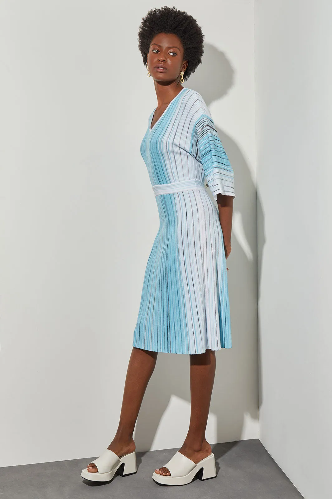 Midi A-Line Dress - Pleated Space Dye Soft Knit