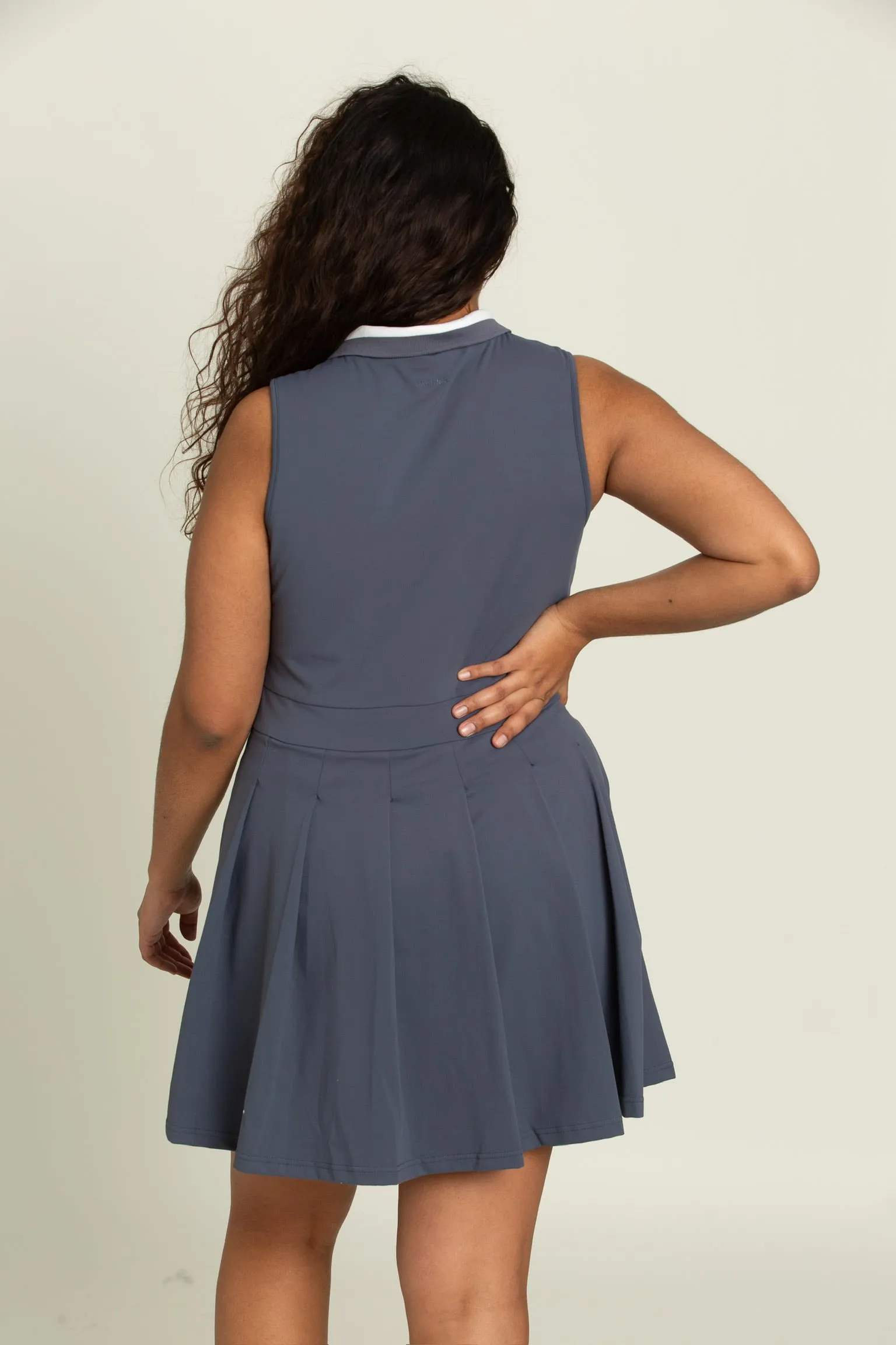 Navy Pleated Lined Collar Tennis Dress