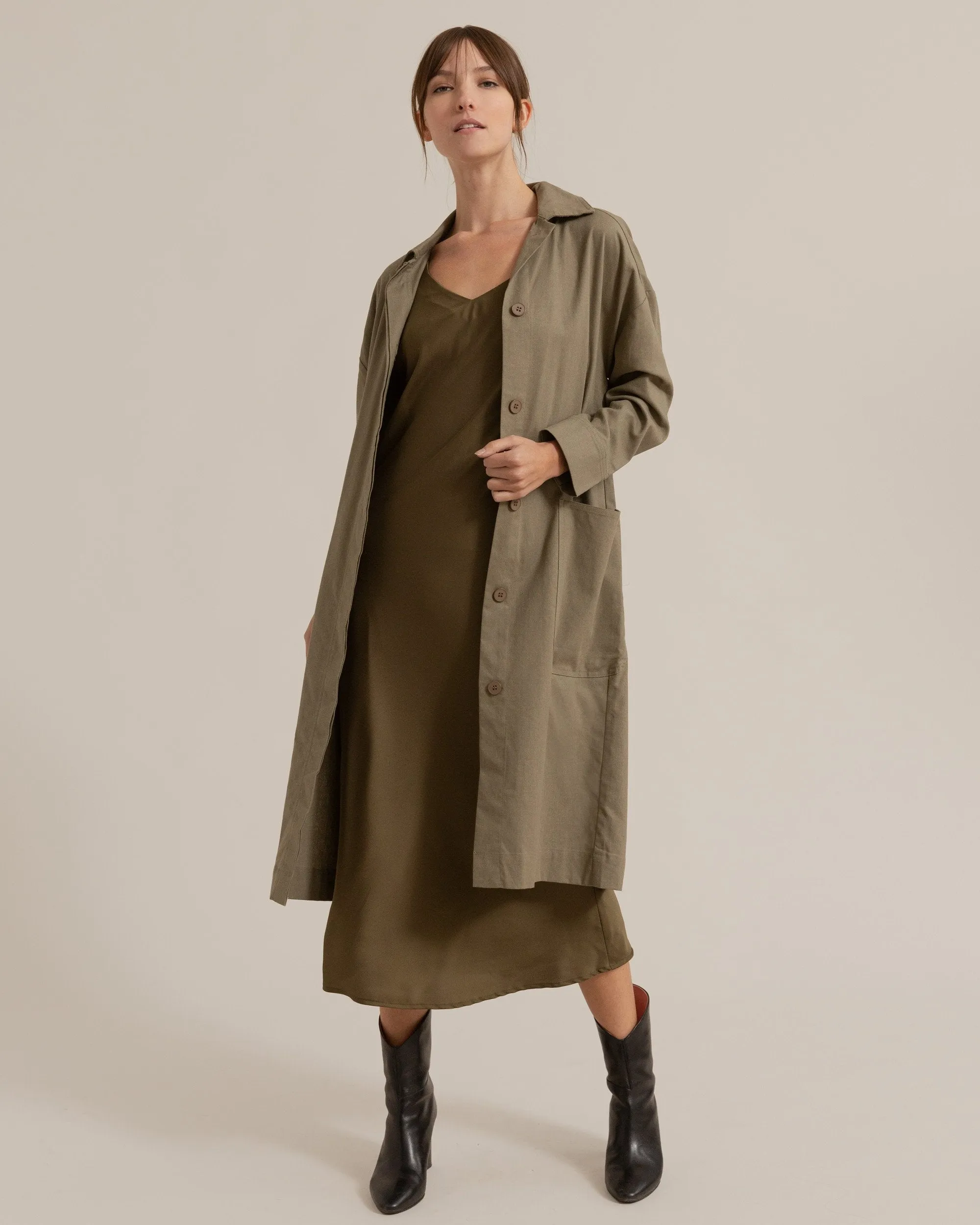 Octavia Button-Front Trench Coat