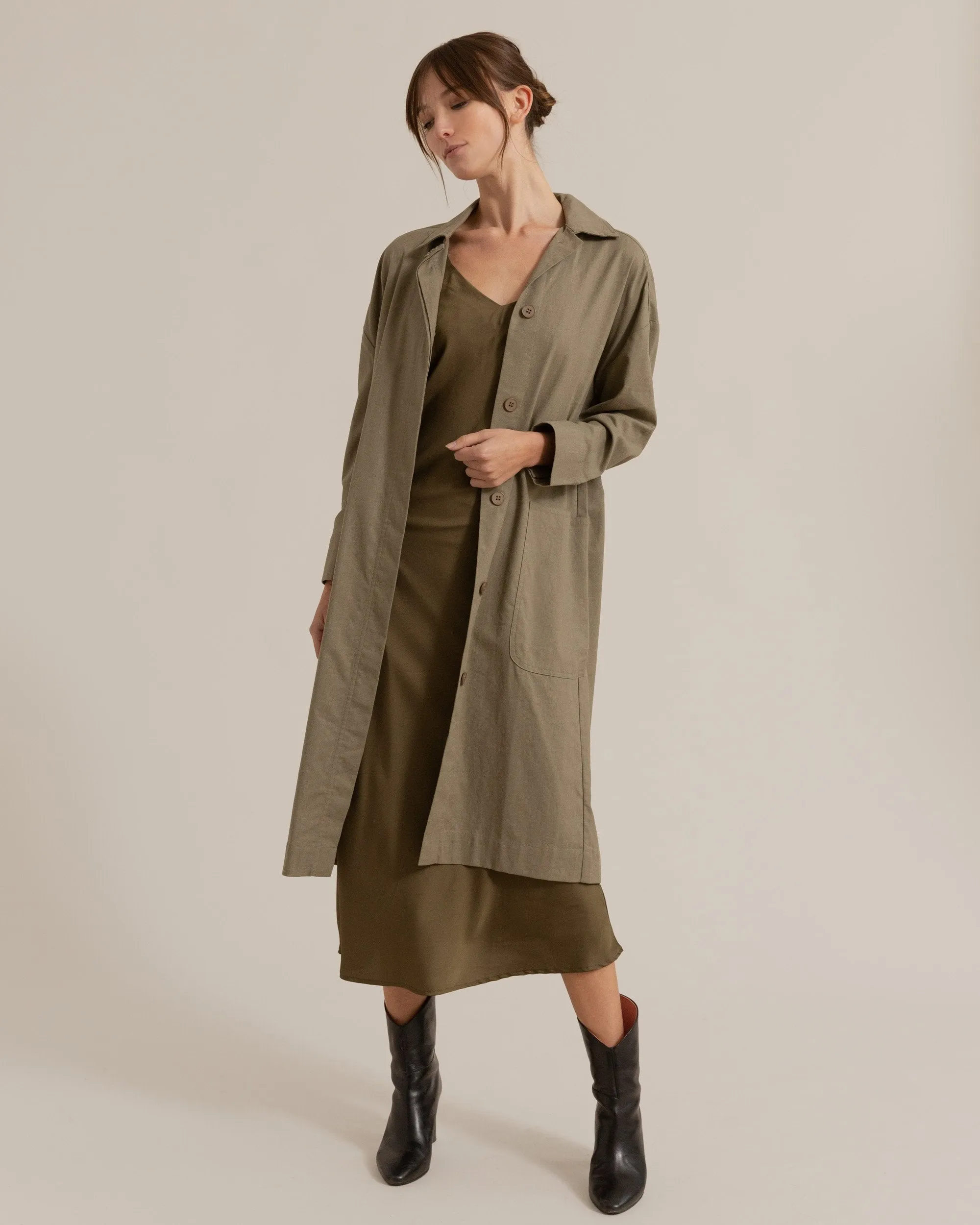 Octavia Button-Front Trench Coat