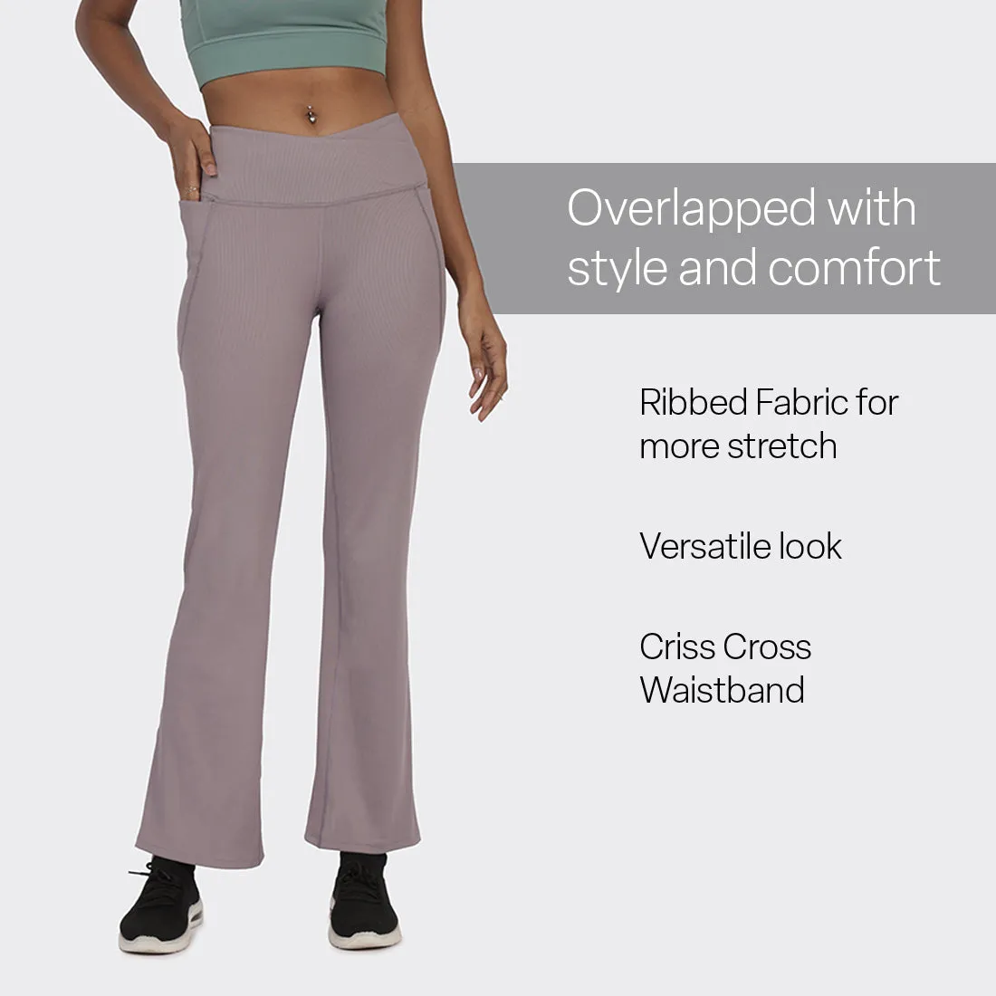 Overlap Ribbed Flare Pants