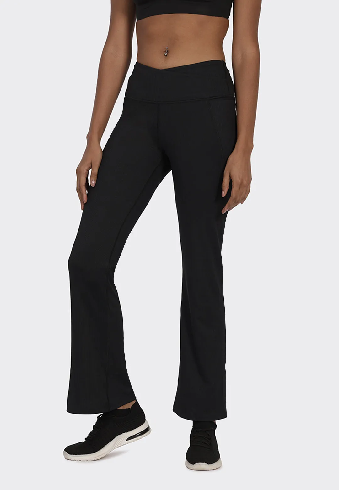 Overlap Ribbed Flare Pants