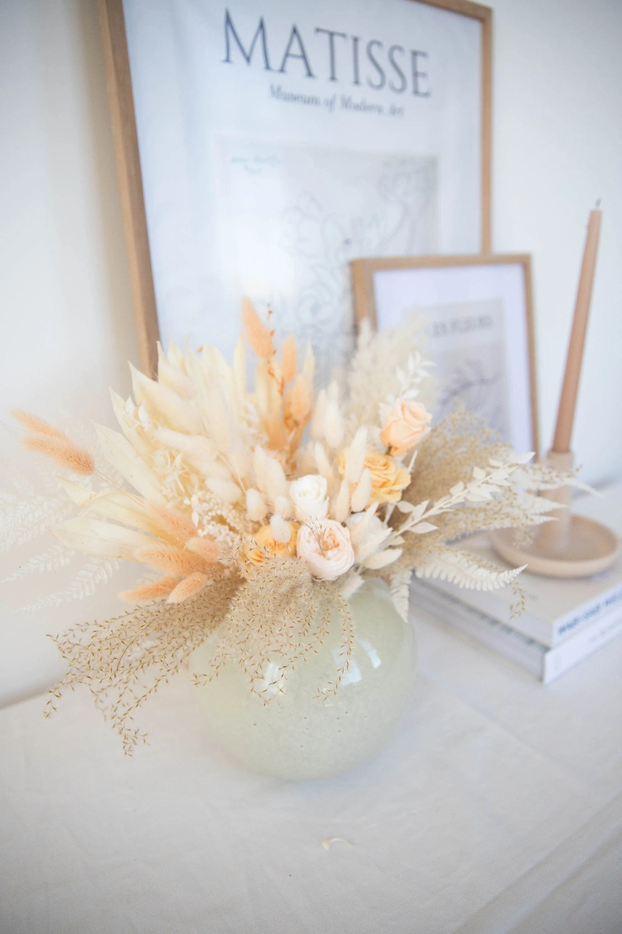 Pampas & Sun Palm Eternal Roses Wedding Centerpiece Table Top Decoration