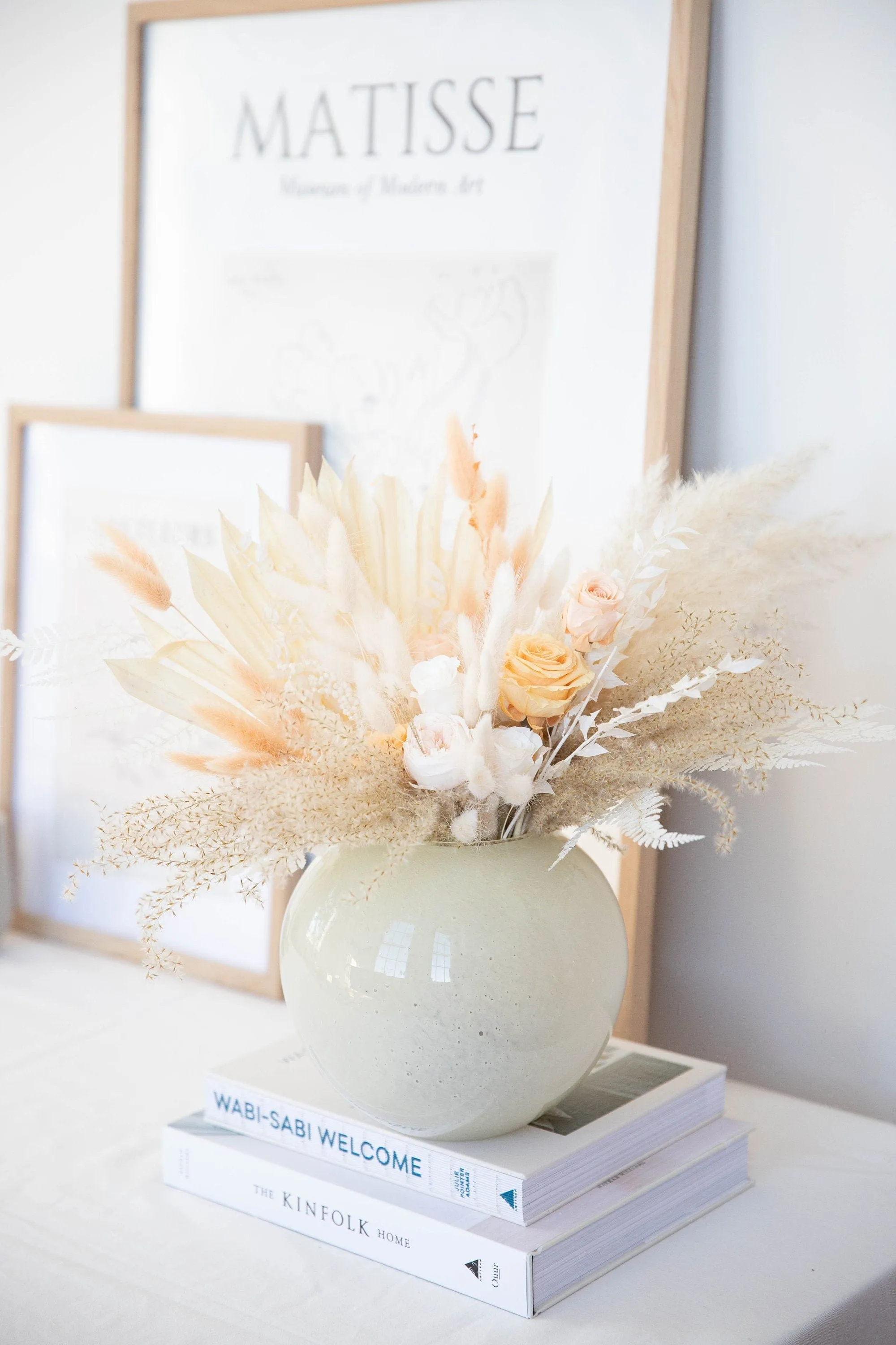 Pampas & Sun Palm Eternal Roses Wedding Centerpiece Table Top Decoration