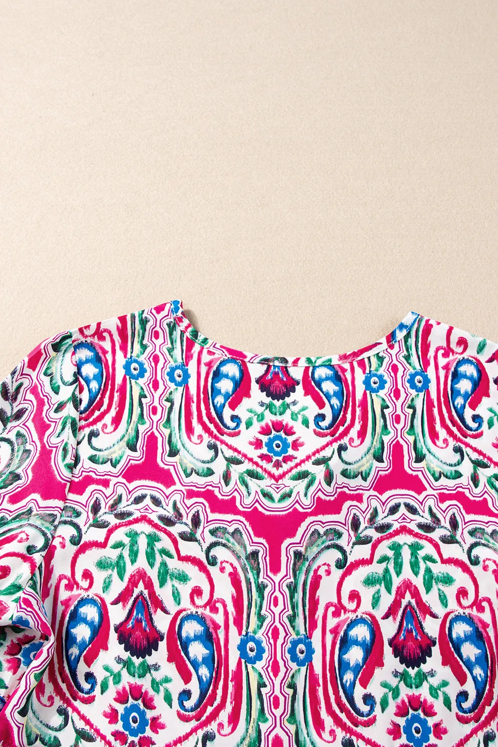 Pink Bohemian Tie Neck Flounce Sleeve Ruffle Hem Mini Dress