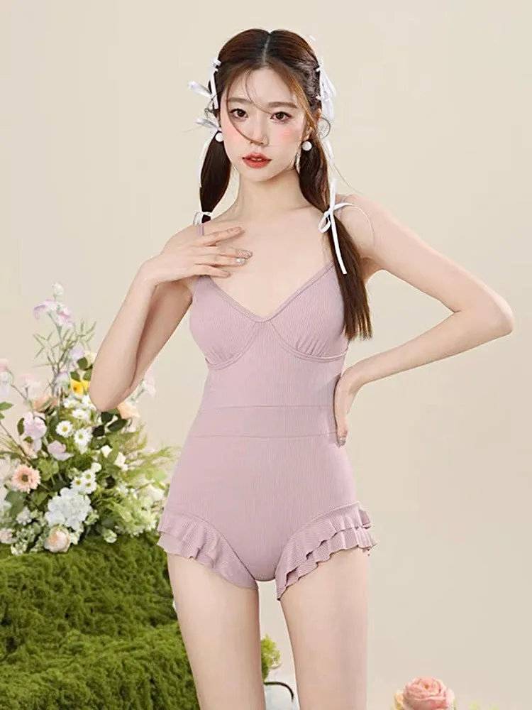 Pink Petals Ribbed Swimsuit & Sheer Top