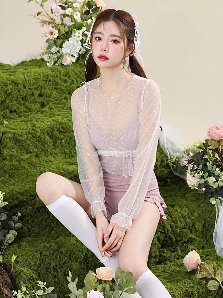 Pink Petals Ribbed Swimsuit & Sheer Top