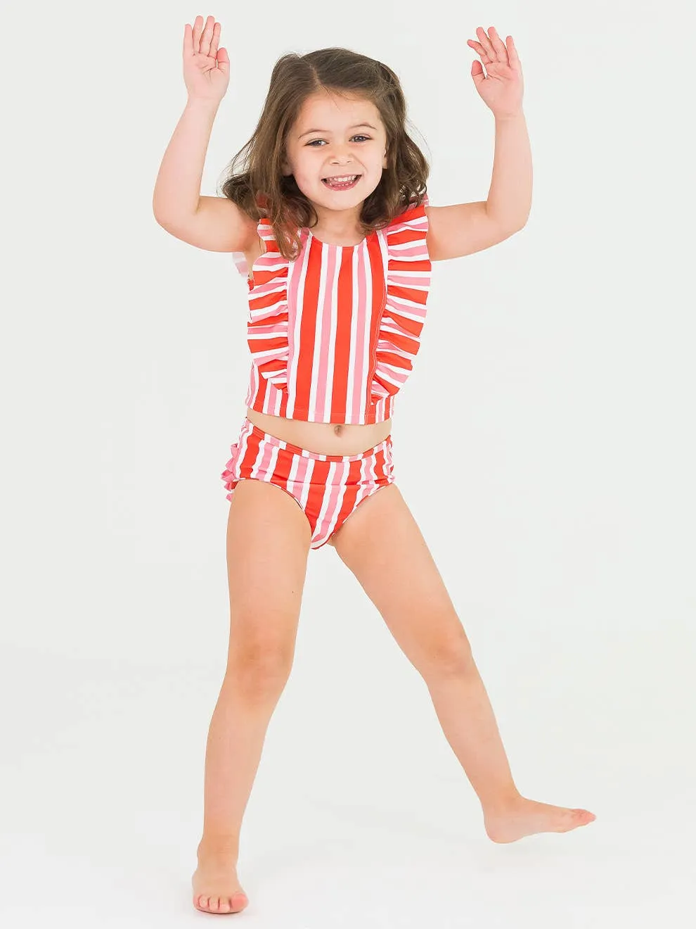 RB185- Cayenne Pop Stripe Waterfall Tankini