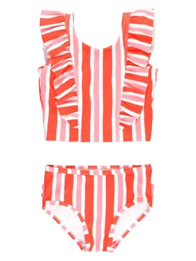 RB185- Cayenne Pop Stripe Waterfall Tankini