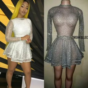 Shimmer long sleeve skater dress