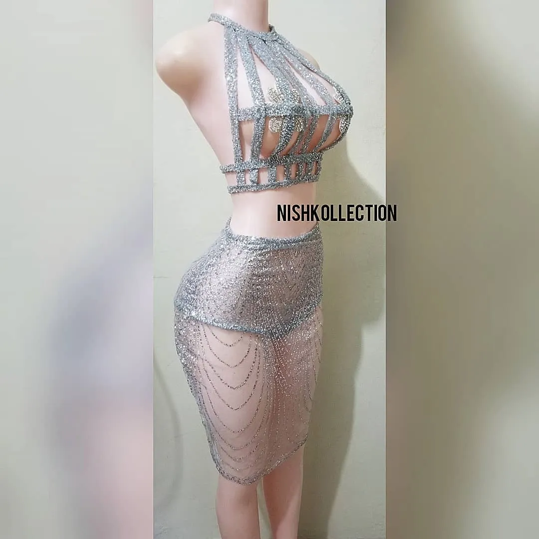 Shimmer trap harness top two piece skirt outfit