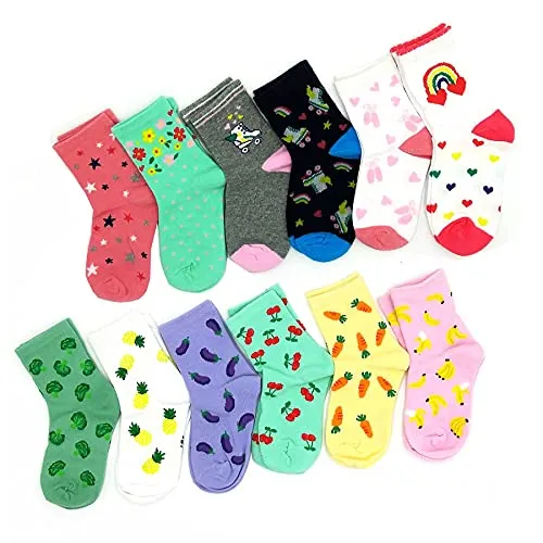 TeeHee Little Girls Cotton Basic Crew Socks 12 Pair Pack (K202627C)