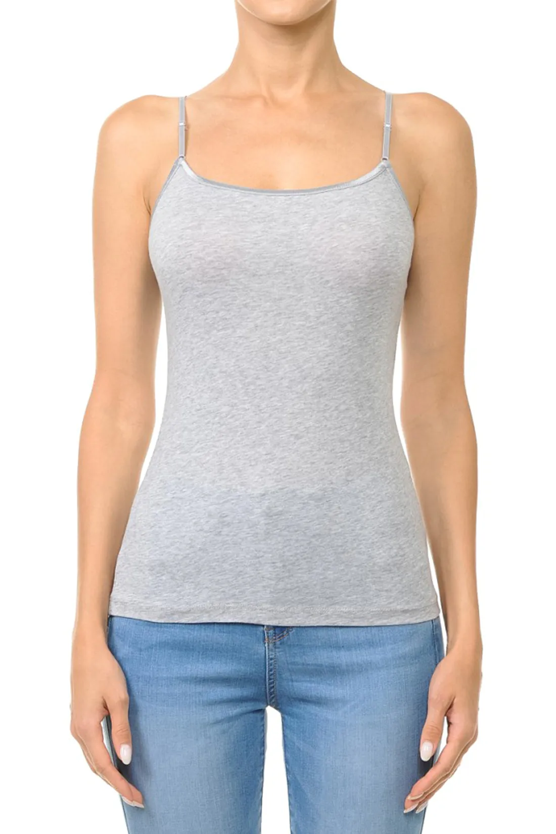 Women's Basic Solid Camisole Adjustable Spaghetti Strap Top (FWT1008)