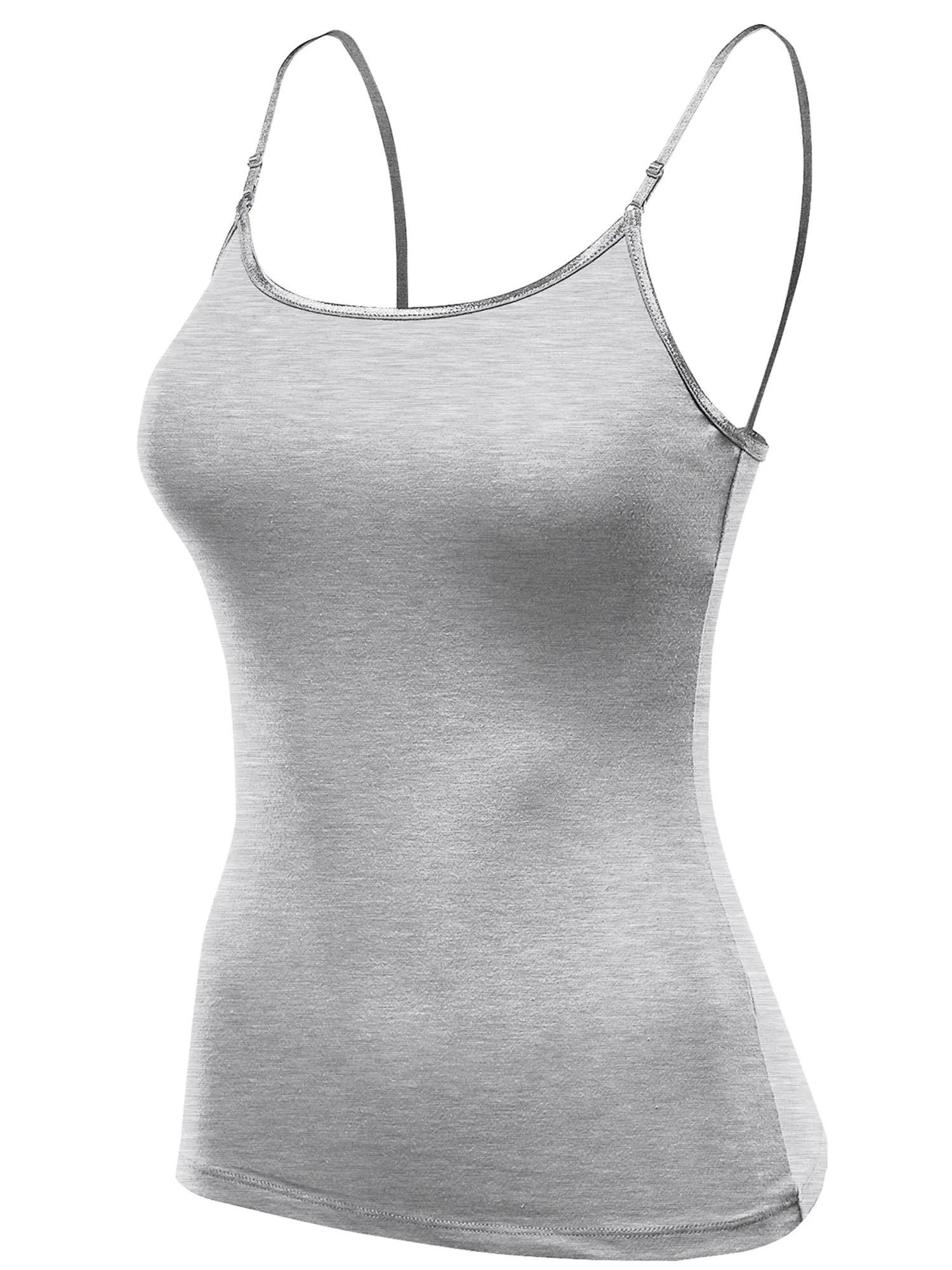 Women's Basic Solid Camisole Adjustable Spaghetti Strap Top (FWT1008)