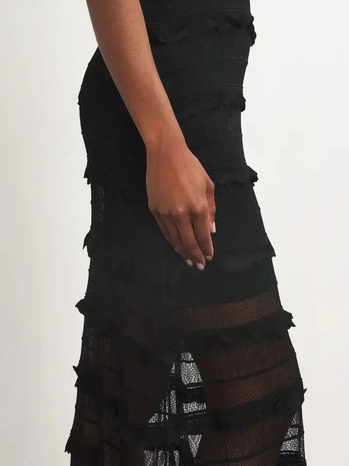 Women’s Black Crochet Long Knit Tiered Sleeveless Dress