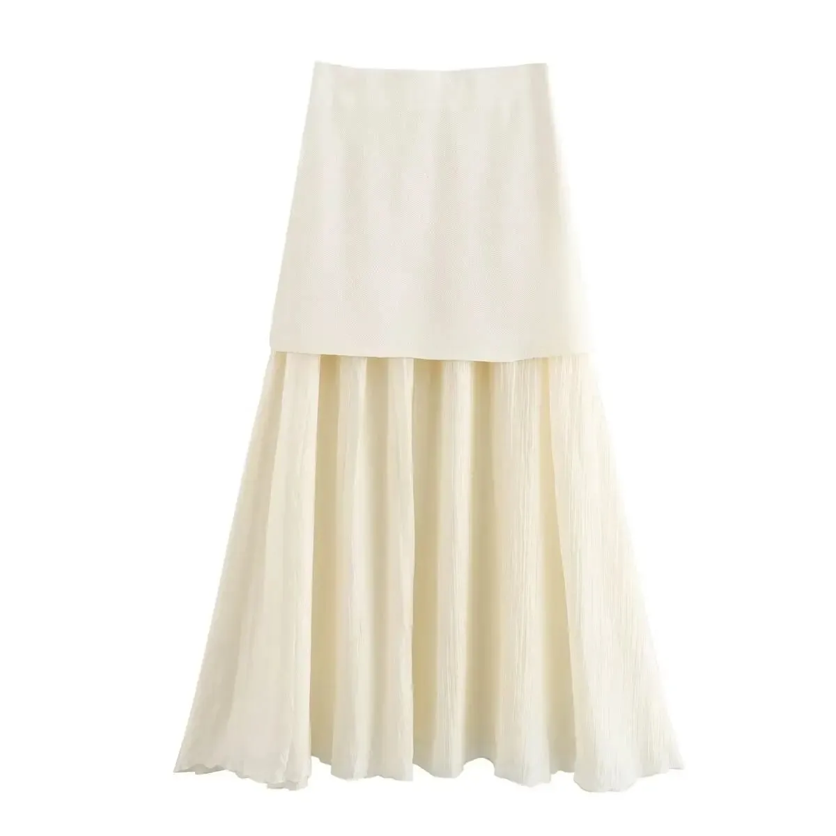 Y2K TRAF 2024 V-Neck Vest Sets Women Elegant Patchwork Pleated Loose Ankle-Length Skirt Set Summer Lady Office Solid Outfit